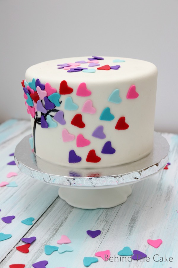 Behind the cake - Valentines Day Cake Tree of hearts